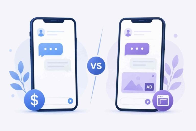 Smartphone comparison between paid virtual numbers and free ad-supported number apps