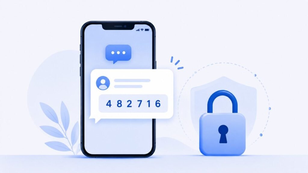 Smartphone displaying an SMS verification code with a padlock security icon
