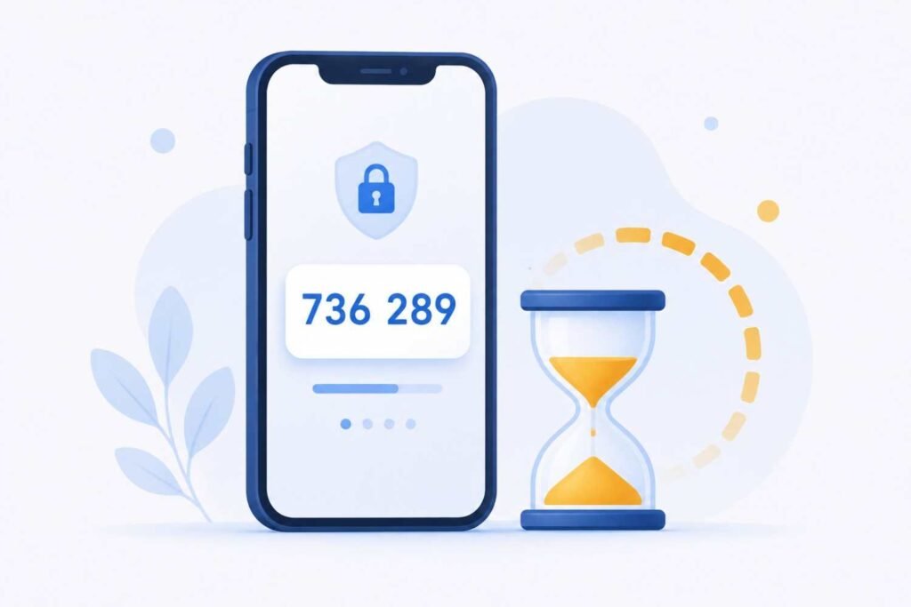 Smartphone displaying an OTP code with an hourglass icon representing expiration timing