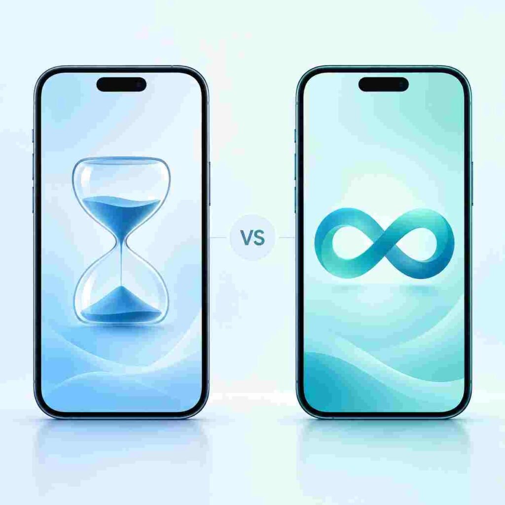 Temporary vs long-term numbers shown on two smartphones